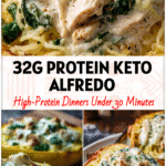 Creamy Alfredo Stuffed Spaghetti Squash filled with turkey, spinach, and broccoli for an easy keto dinner recipe.